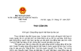 Thư cảm ơn của Bộ Ngoại giao Việt Nam gửi Cộng đồng người Việt Nam tại Ba Lan. Thư cảm ơn của Bộ Ngoại giao Việt Nam gửi Cộng đồng người Việt Nam tại Ba Lan.